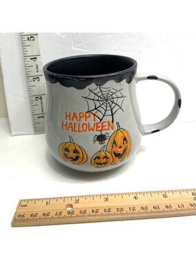 Happy Halloween Ceramic Mug With Pumpkin & Spider Design 16 Oz By Spectrum C107